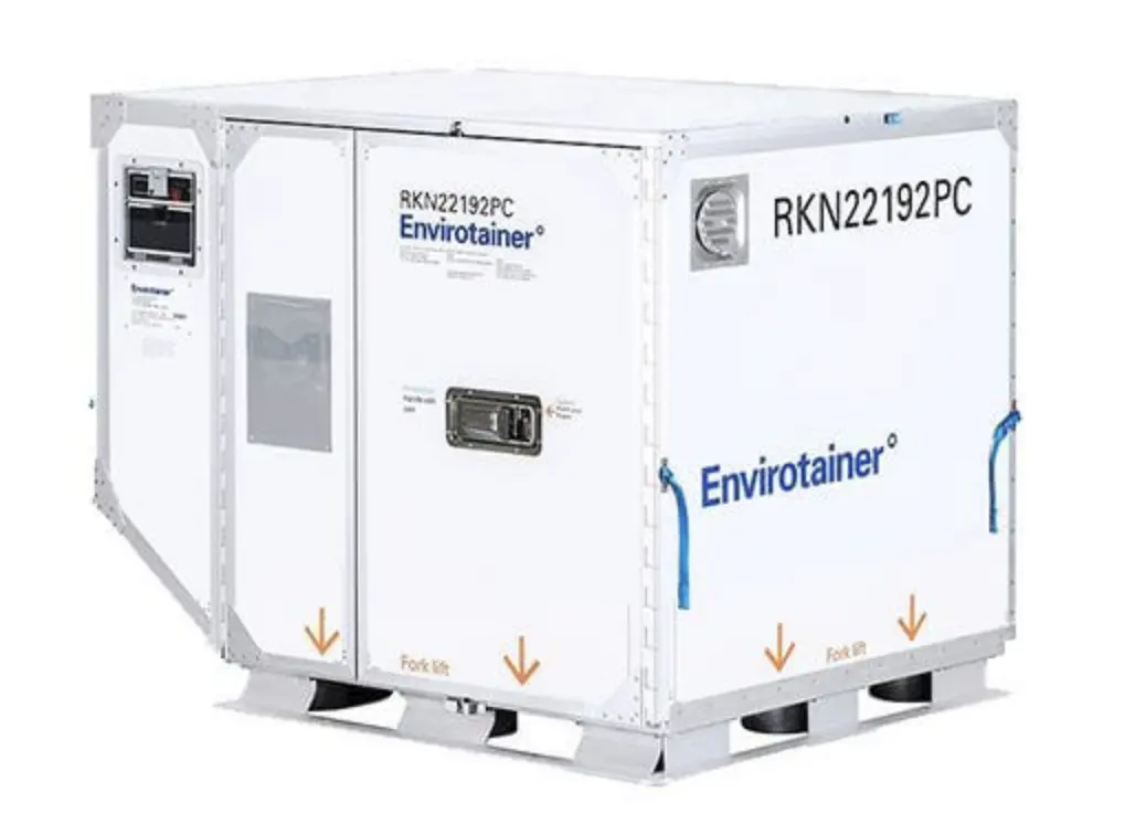 The Envirotainer RKN t2 is a dry-ice-cooled, one (1) pallet size container that