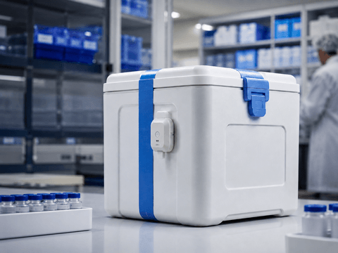 Sensor-enabled shipment box with light exposure and status indicators.