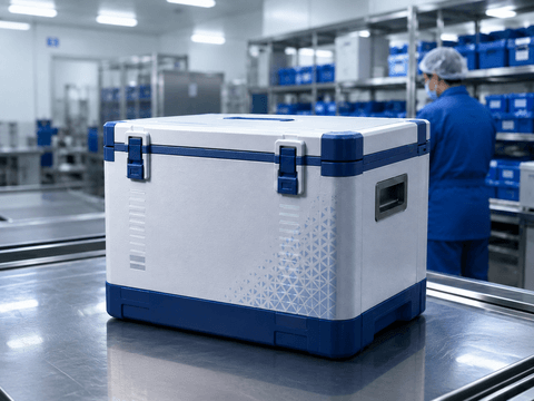 Temperature-controlled shipment container with live monitoring dashboards for route and condition visibility.