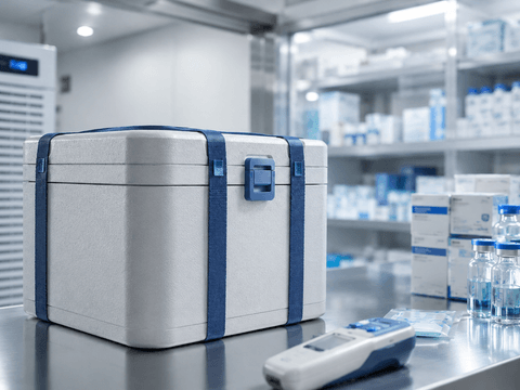 Cold chain shipment with temperature trend, route and status overlays for pharmaceutical monitoring.