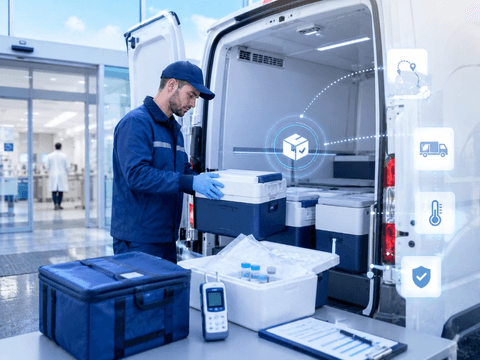 Temperature-controlled dispatch loading with route, vehicle and condition overlays.